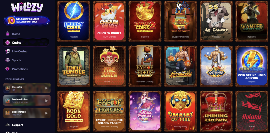 Wildzy Casino - games library